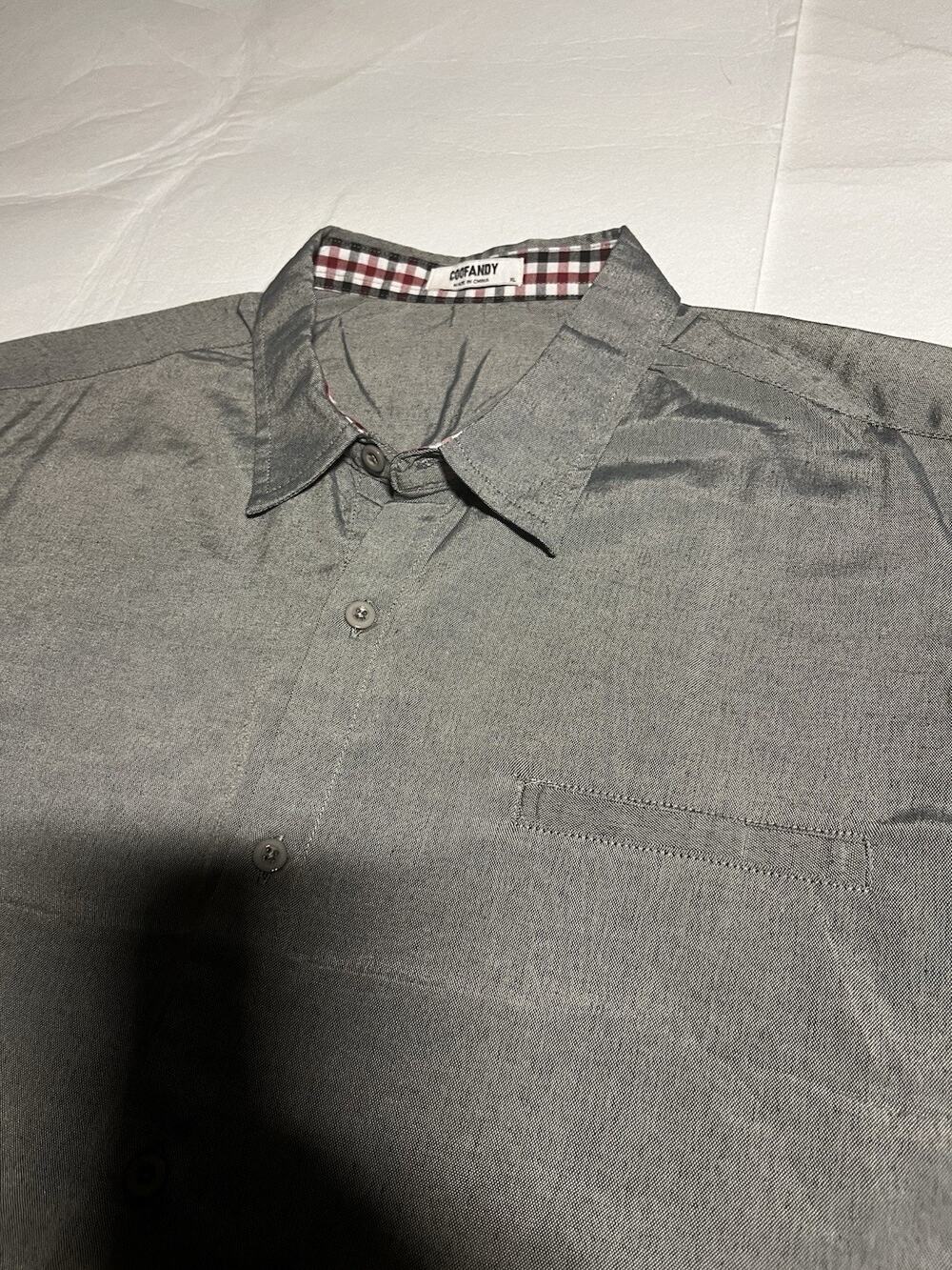 COOFANDY Men’s XL Gray Button Up Dress Shirt Long Sleeve Plaid Trim Casual
